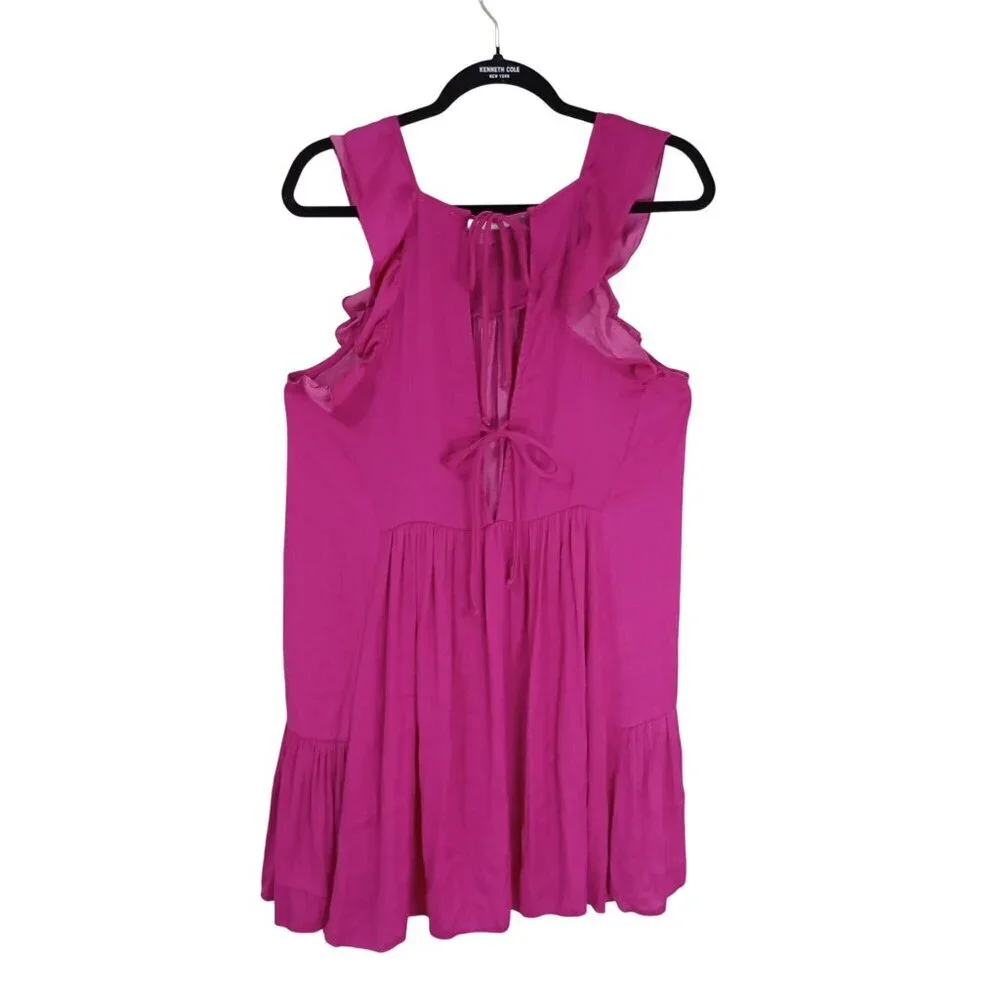 Intimately Free People Dress mini Magenta Sleeveless Smocked Ruffle Hem Size S